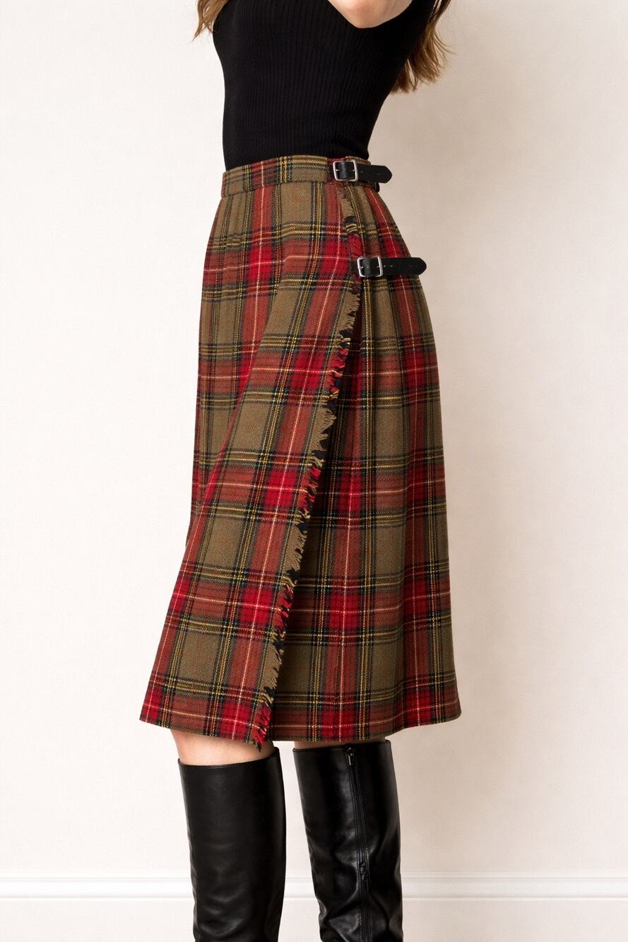 Vintage 1980s–1990s Moffat Weavers Scottish Plaid Wool Kilt Skirt Size M
